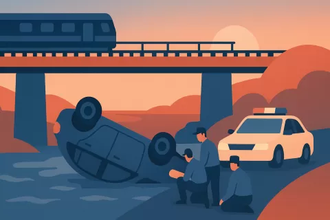 Auto con seis ocupantes cayó de un puente ferroviario en Bragado durante la madrugada