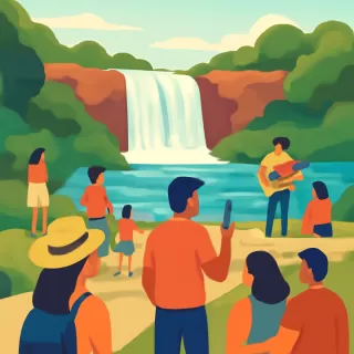 Turistas disfrutan los Saltos del Tabay en una jornada calurosa en Misiones