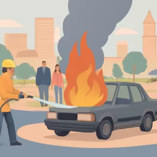 Un auto se incendió en la rotonda de Rodríguez del Busto en Córdoba