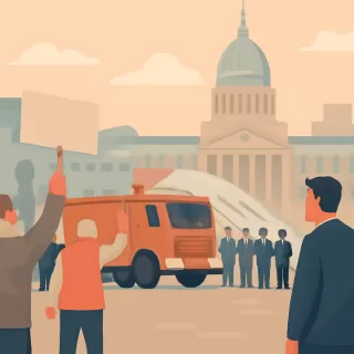 Incidentes y uso de camiones hidrantes en las inmediaciones del Congreso durante sesión de Diputados