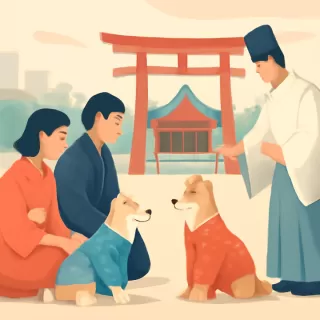 Perros reciben bendiciones en kimono en santuario sintoísta de Tokio