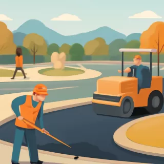 Progresan las obras de asfaltado en la rotonda de Las Churrasqueras, Parque General San Martín