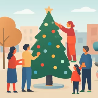 Vecinos decoraron el árbol navideño en avenida Polonia, Comodoro Rivadavia