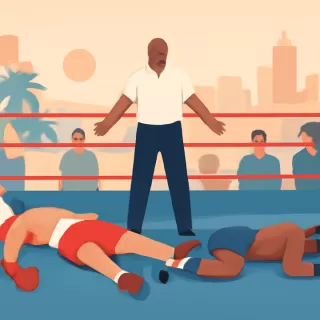 Doble caída durante pelea de boxeo entre Yojanler Martínez y Joeshon James en Fort Lauderdale