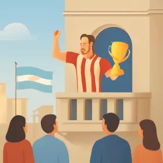 Guido Carrillo celebra el bicampeonato de Estudiantes desde el balcón de la Municipalidad de La Plata