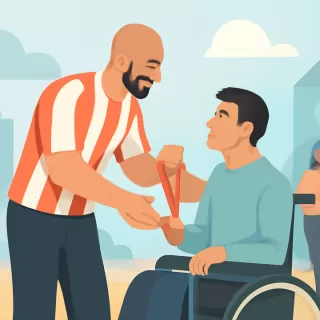 Juan Sebastián Verón entrega su medalla a un hincha de Estudiantes en silla de ruedas tras el Trofeo de Campeones