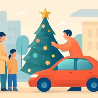 Conductor en Kazajistán chocó contra un árbol de Navidad y luego colaboró en su reconstrucción