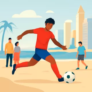 Lamine Yamal participa en un partido de fútbol en la playa de Dubái antes de reincorporarse al Barcelona