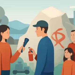 Camionero hizo graffiti en las rocas del Parque Nacional Nahuel Huapi y fue escrachado