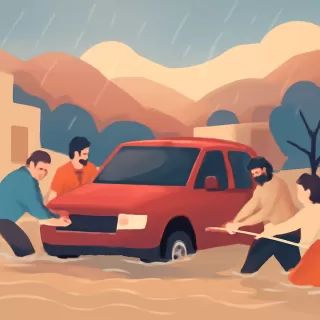 Vecinos de La Caldera evitan que la crecida de un arroyo arrastre una camioneta durante temporal en Salta