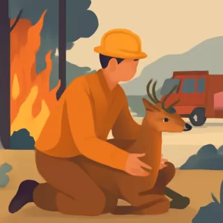 Brigadista rescata a un ciervo durante incendio en Junín de los Andes