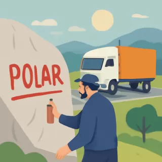 Camionero regresa para completar graffiti en la Ruta Nacional 237