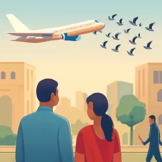 Imagen en India captura avión y bandada de pájaros en una ilusión óptica