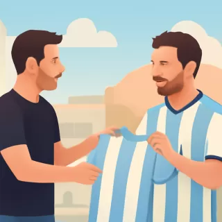 Lucas Zelarayán entregó la camiseta de Belgrano a Lionel Messi tras reunirse con él