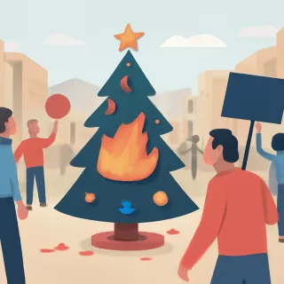 Vandalizaron el pino de Navidad en la Peatonal Sarmiento durante una marcha en Mendoza