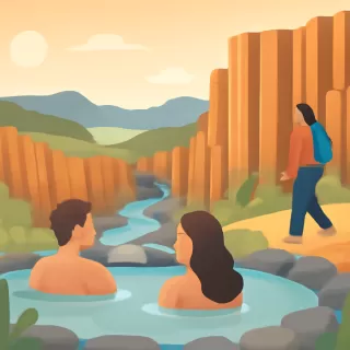 Aguas Calientes en Neuquén: cañadón de basalto con aguas termales