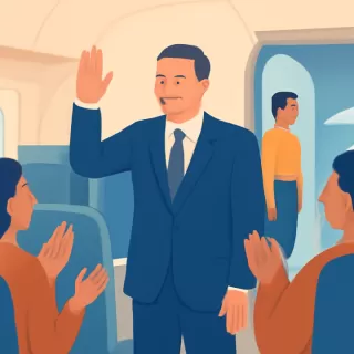 Yamandú Orsi regresa de vacaciones y es recibido con aplausos en el avión