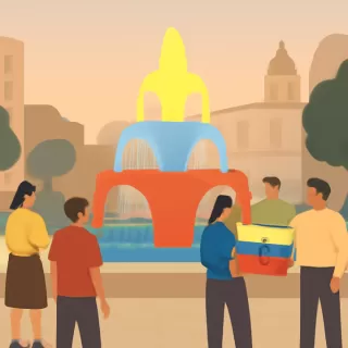 La comunidad venezolana celebró en Plaza Independencia la intervención con iluminación de la fuente