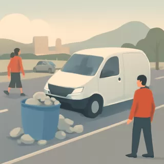 Tacho con piedras en ruta de acceso a Trelew provoca accidente sin heridos