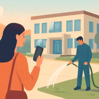 Denuncian riego fuera del horario permitido en oficinas municipales de Villa La Angostura