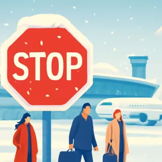 Cartel de STOP en aeropuerto de Orly durante nevada interrumpe vuelos