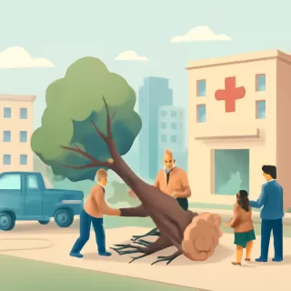 Retiran restos de árbol de gran porte en la vereda del Hospital Centenario en Gualeguaychú