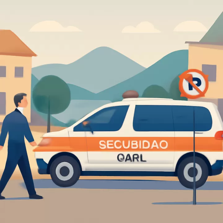 Camioneta de Seguridad Vial estacionada en zona prohibida en Villa La Angostura
