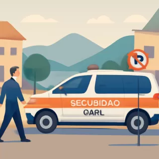 Camioneta de Seguridad Vial estacionada en zona prohibida en Villa La Angostura