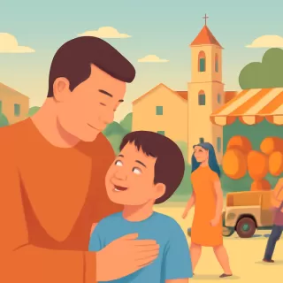 Fabián Martín comparte un momento familiar en Iglesia durante la Fiesta Provincial de la Semilla y la Manzana