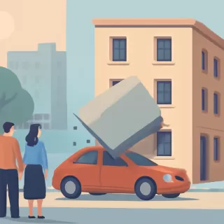 Pretil de edificio en Ciudad Vieja se desprendió y cayó sobre un auto estacionado