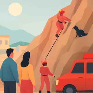 Bomberos de Jáchal realizan operativo para rescatar a un perro en cerro de difícil acceso en Agua Negra