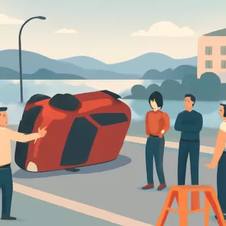 Volcó un vehículo en el acceso a Playa Pic Nic en Puerto Manzano y el conductor abandonó el lugar