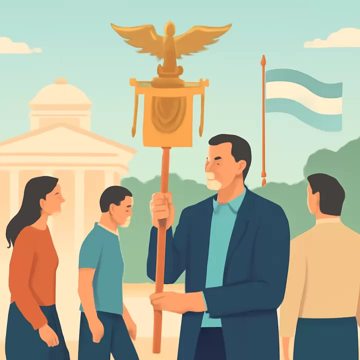 Daniel Parisini exhibió estandartes romanos en la Quinta de Olivos relacionados con Fuerzas del Cielo