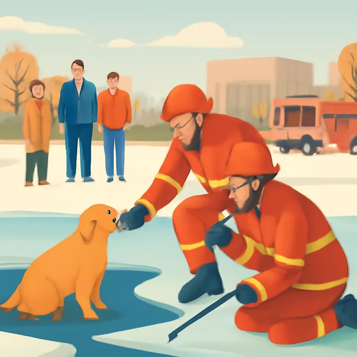 Bomberos rescatan a un perro atrapado en un lago congelado en Rhode Island