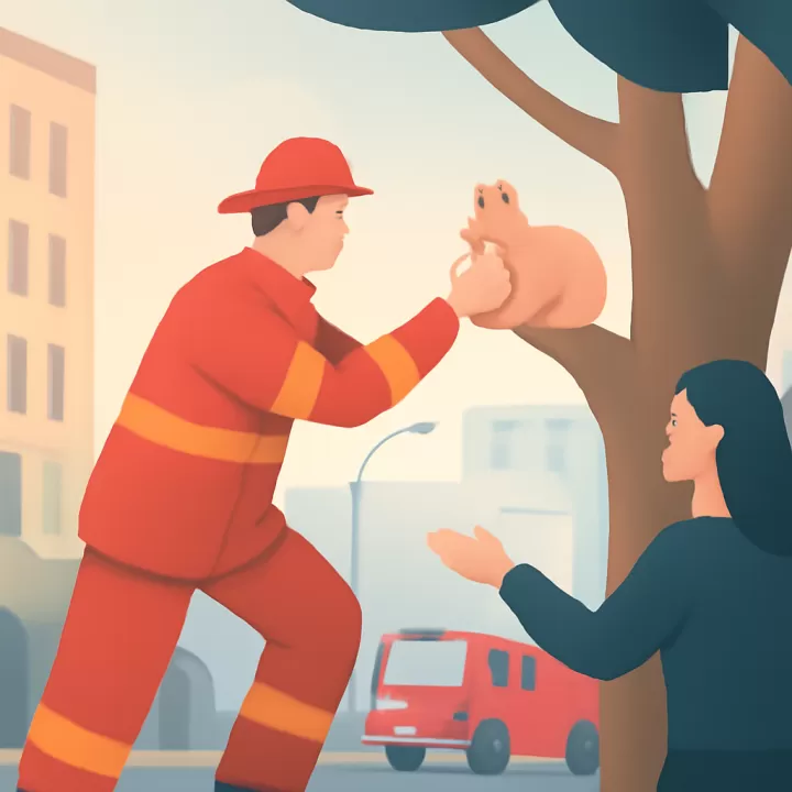 Bomberos voluntarios rescataron a un gatito atrapado en un árbol en La Plata