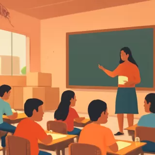 Niños toman clases en una bodega tras sismo del 2 de enero en Acapulco