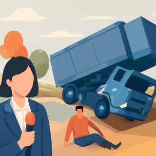 Accidente de camión en la Ruta Provincial 65 en Guerrico dejó al acoplado suspendido y la cabina en un desagüe