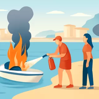 Incendio en una lancha frente a Las Grutas fue controlado por un guardavidas