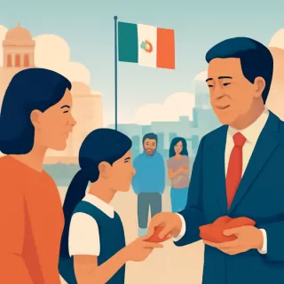 Mario Delgado comienza entrega de tarjetas de la Beca Rita Cetina en Puebla