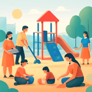 Vecinos de Tobuna acondicionan el playón municipal para actividades recreativas infantiles