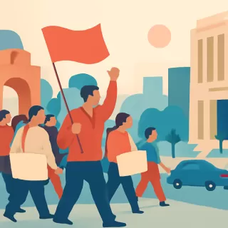 Integrantes del Frente Popular Revolucionario marchan hacia la Secretaría de Gobernación en CDMX