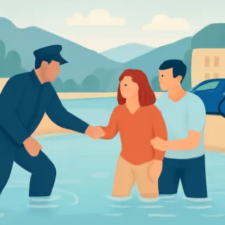 Policía rescata a pareja atrapada al cruzar arroyo Angostura en Bariloche