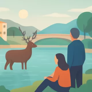 Encuentro con un ciervo macho en el río Limay, cerca de Dina Huapi