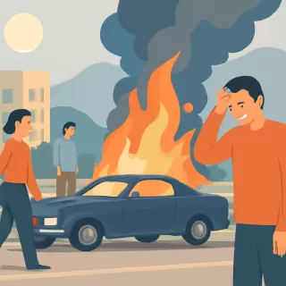 Incendio destruyó el auto de Nicolás Trosset en la Ruta Nacional 3