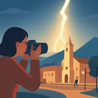 Fotógrafa registra rayo de luz que iluminó Clemente Onelli en la madrugada