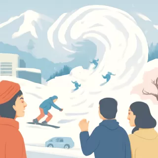 Remolino de nieve de 20 metros impacta a esquiadores en Hakuba, Japón