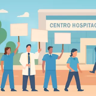 Enfermeros protestan frente al Hospital Centenario en reclamo de mejoras salariales