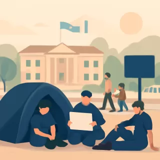 Policía de Río Negro acampa en protesta salarial frente a la Casa de Gobierno