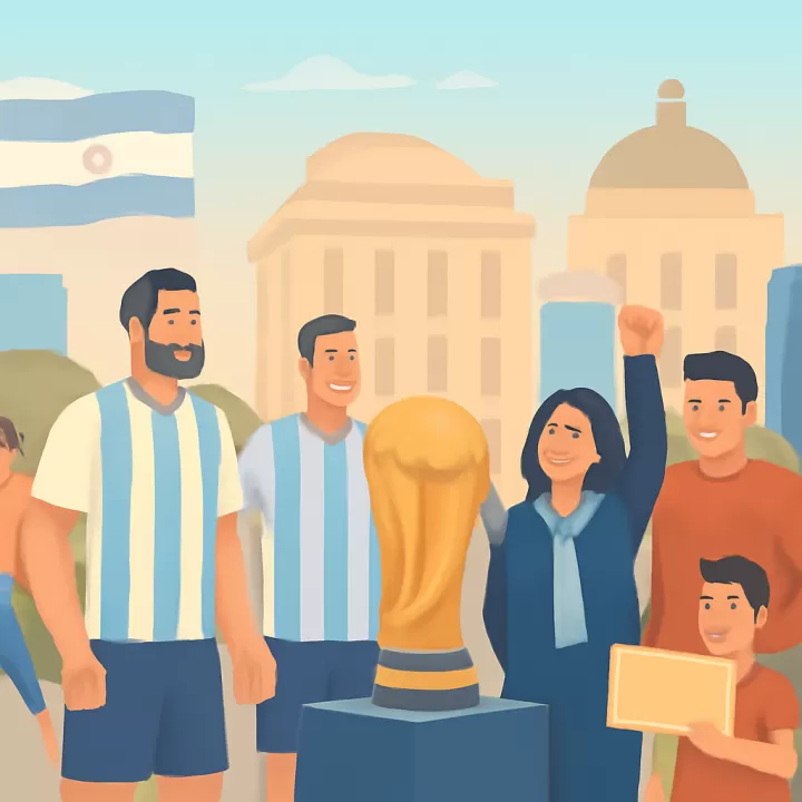 El trofeo original de la Copa Mundial se exhibe en Buenos Aires con la presencia de campeones argentinos