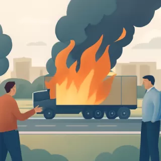 Incendio de camión cargado con fardos en la Ruta Nacional 22 cerca de Choele Choel